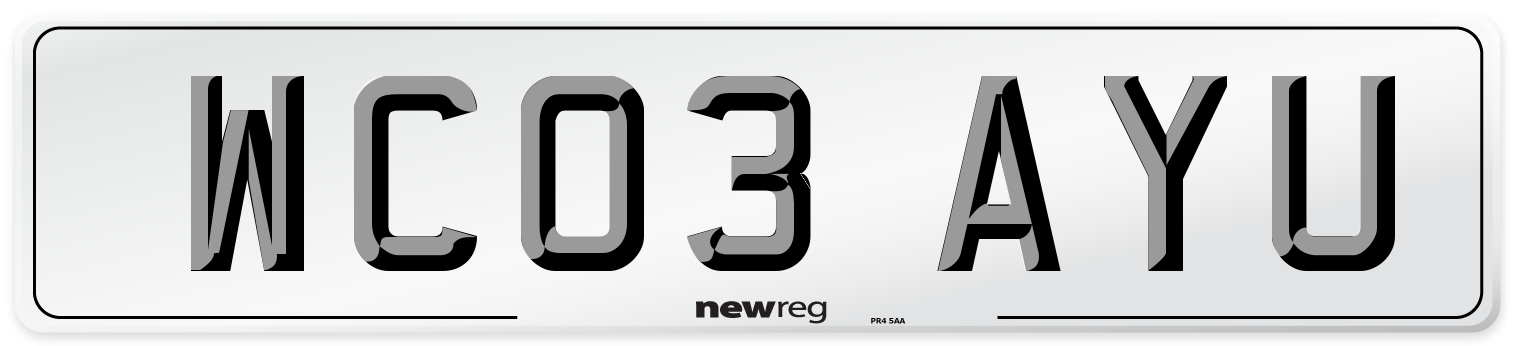 WC03 AYU Number Plate from New Reg